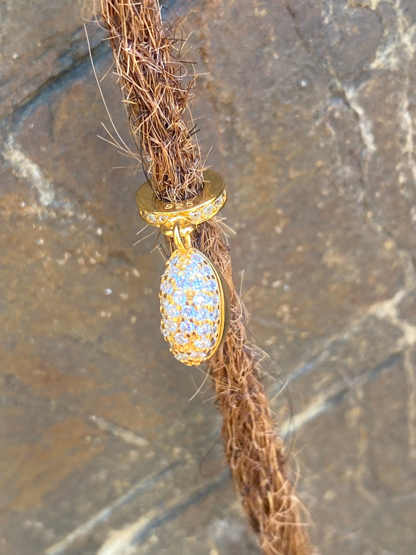 Pure 925 Sterling Silver Shell with White Stones Gold Bead