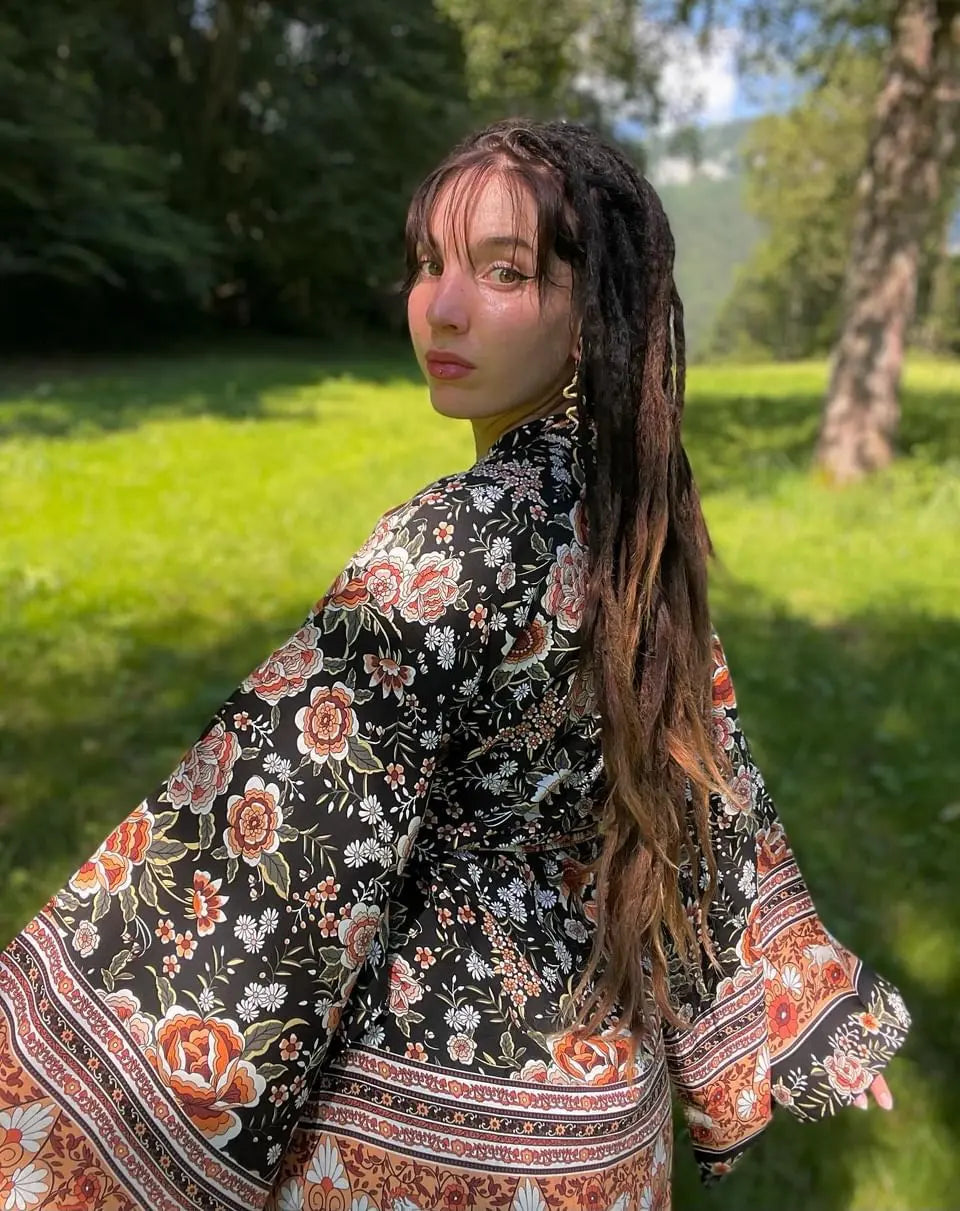 Vintage Floral Kimono aus 100% Rayon DreadLocos Shop