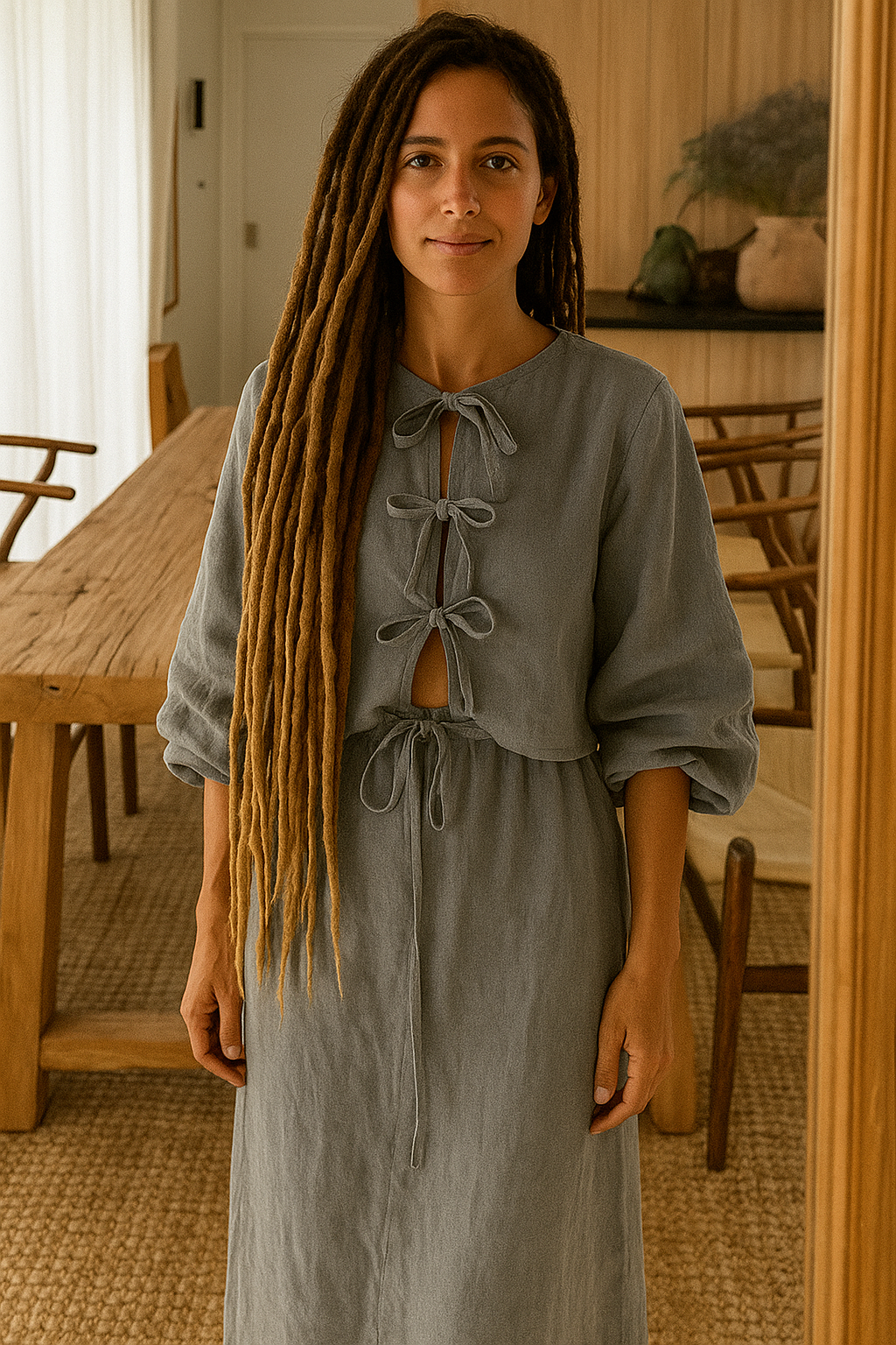Leinen-Zweiteiler mit Bindung - DreadLocos Shop