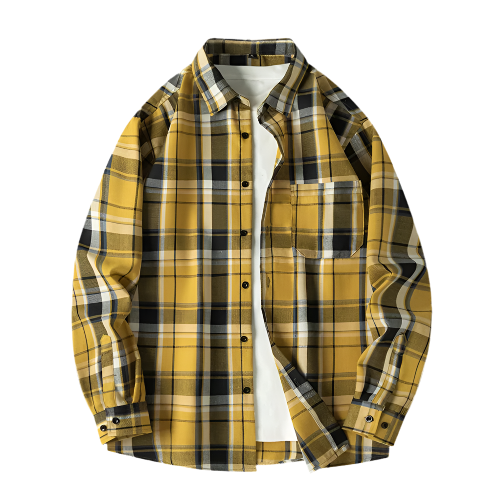 Men Shirt Plaid Flannel Yellow