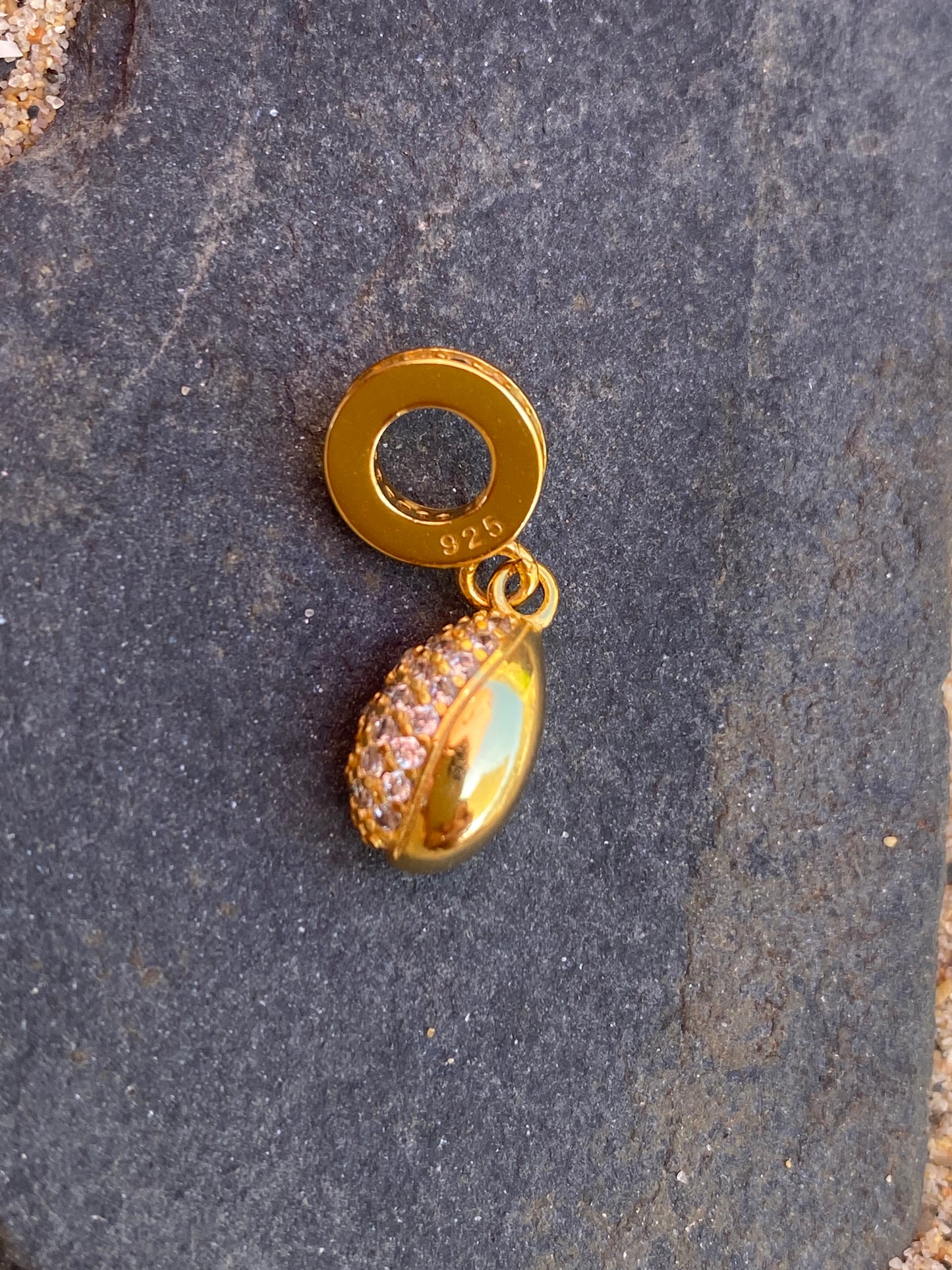 Pure 925 Sterling Silver Shell with White Stones Gold Bead