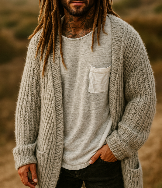 Gestrickter Cardigan Sweater Long Men's Winter Clothing - DreadLocos Shop
