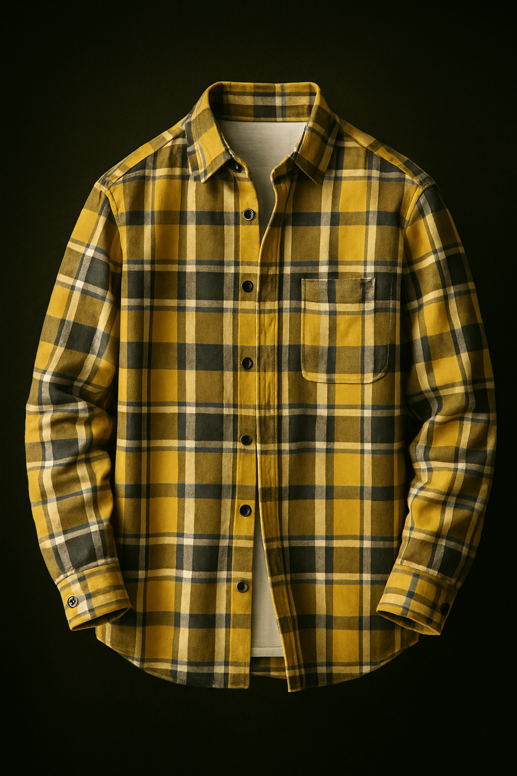 Men Shirt Plaid Flannel Yellow