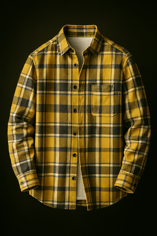 Men Shirt Plaid Flannel Yellow