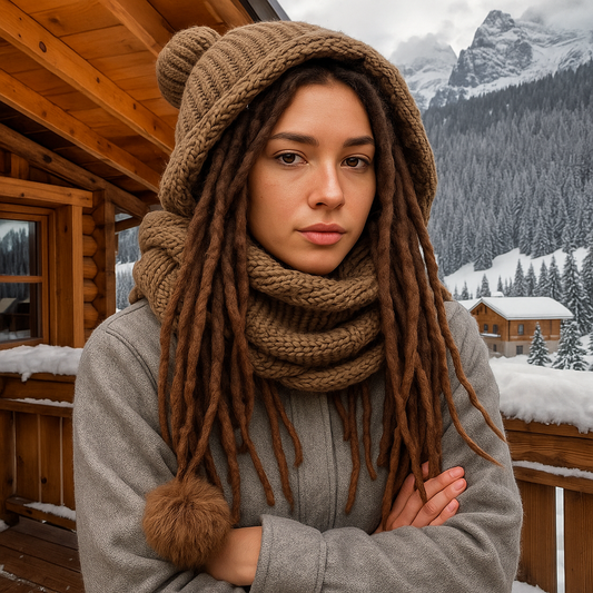 Knit Beanie Hat with Pom Pom & Ear Flap Scarf Set