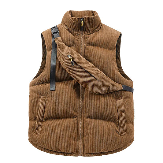 Corduroy Sleeveless Jackets Vests with Shoulder Bag
