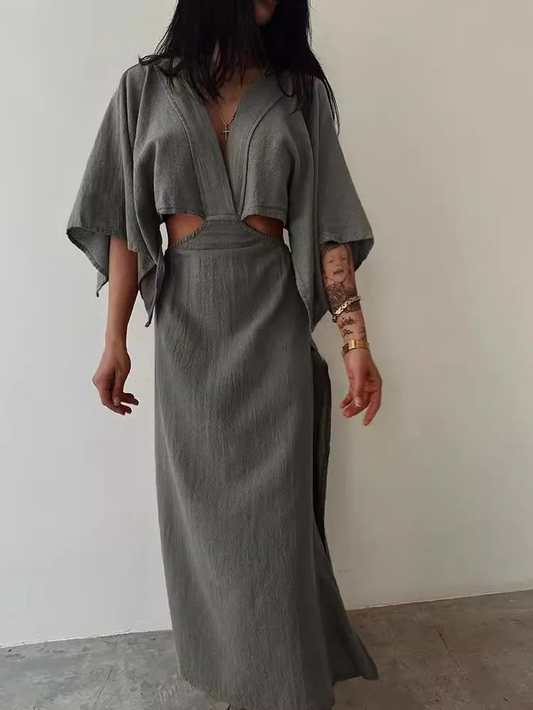 Langes Kleid aus Baumwoll-Leinen