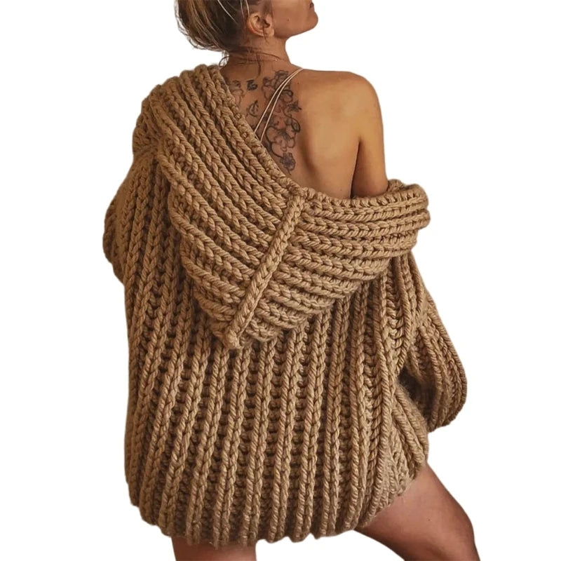 Ärmelloser Knitted Loose Fit Hooded Sweater Cardigan