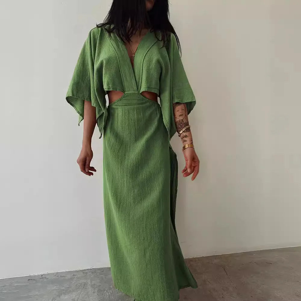 Langes Kleid aus Baumwoll-Leinen