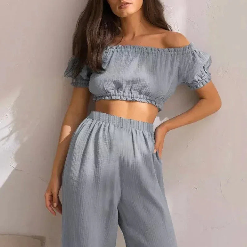 Damen Off-Shoulder Crop Top aus 100 % Baumwolle
