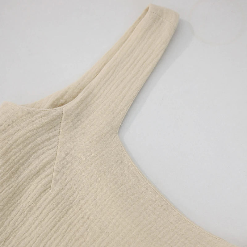 100% Baumwollkleid – Quadratischer Ausschnitt, Ärmellos, Seitlich Offen, Lang