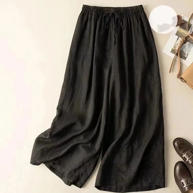 Purple Cotton Linen Casual Elastic High Waist