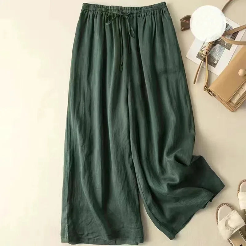 Purple Cotton Linen Casual Elastic High Waist