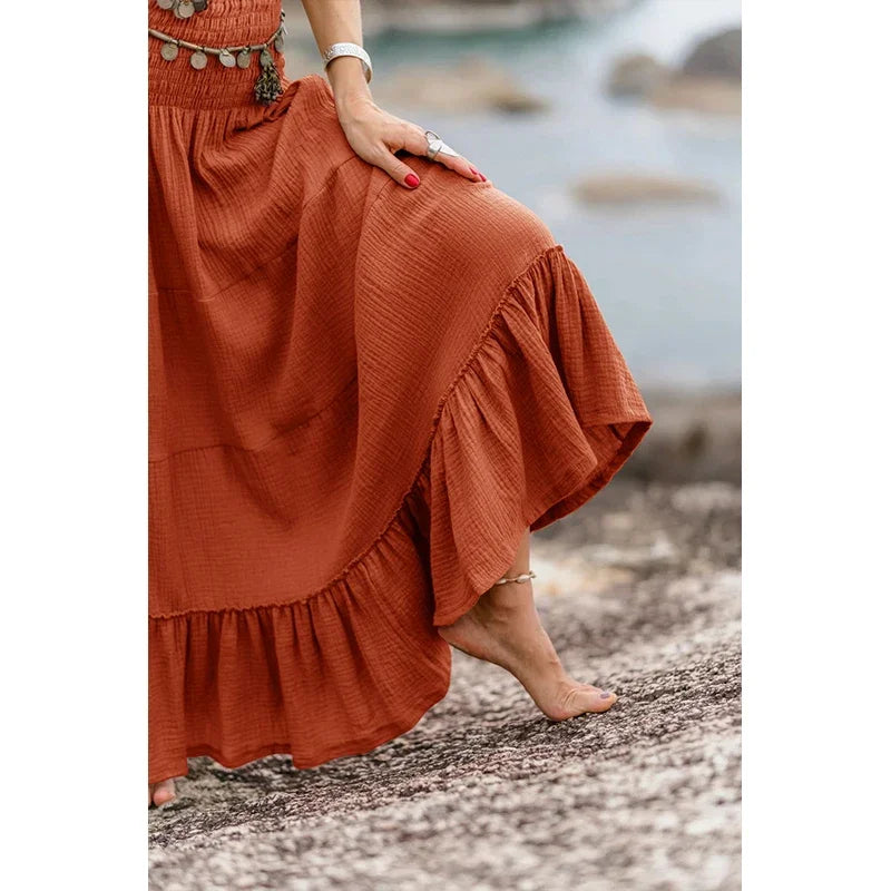 Langer Rock aus 100 % Baumwoll-Gaze – Elastischer High-Waist-Bund