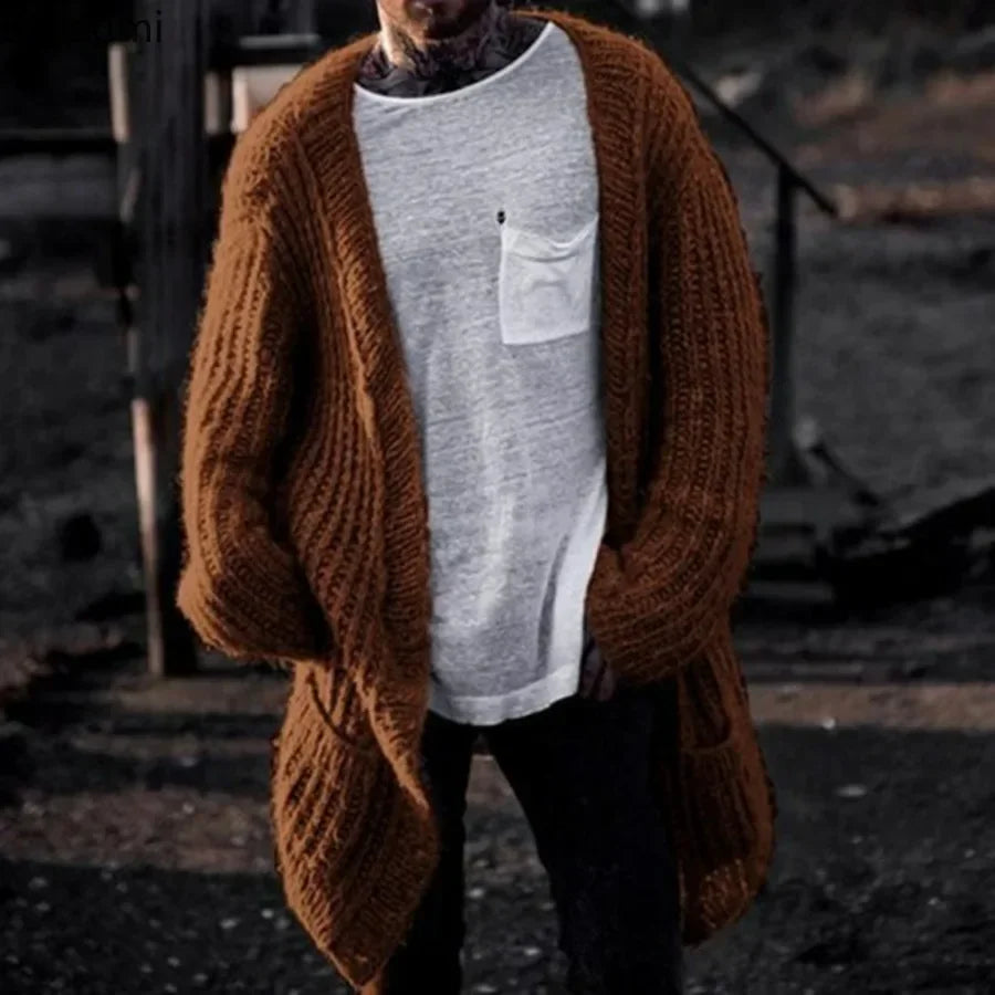 Gestrickter Cardigan Sweater Long Men's Winter Clothing
