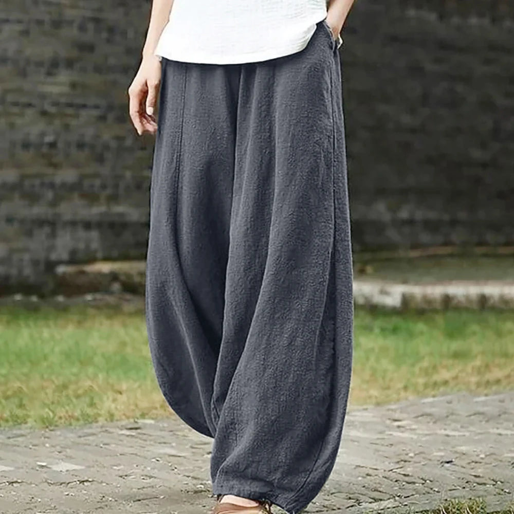 2025 Cotton Linen Style Bloomers Wide Leg Pants Women