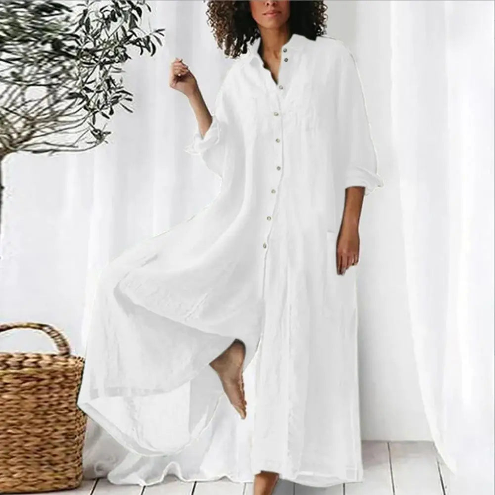 Oversized Damen-Jumpsuit aus Baumwolle und Leinen mit Knöpfen