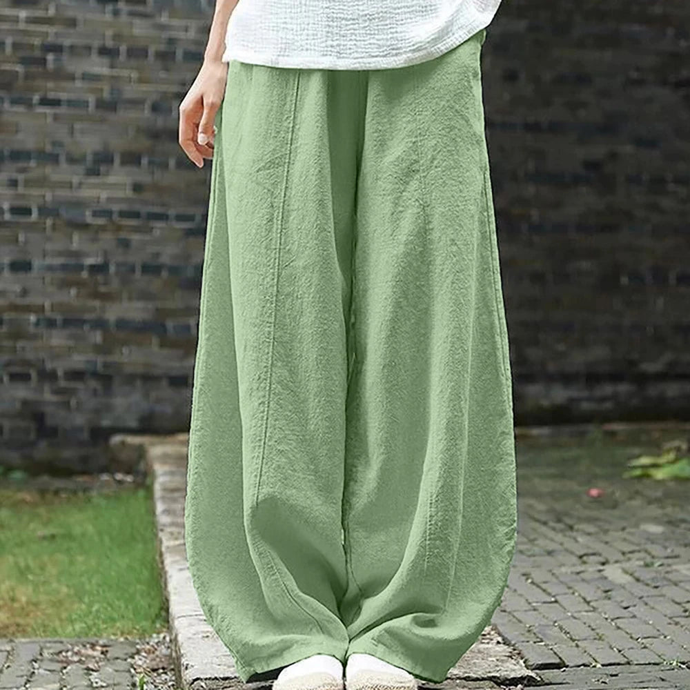 2025 Cotton Linen Style Bloomers Wide Leg Pants Women