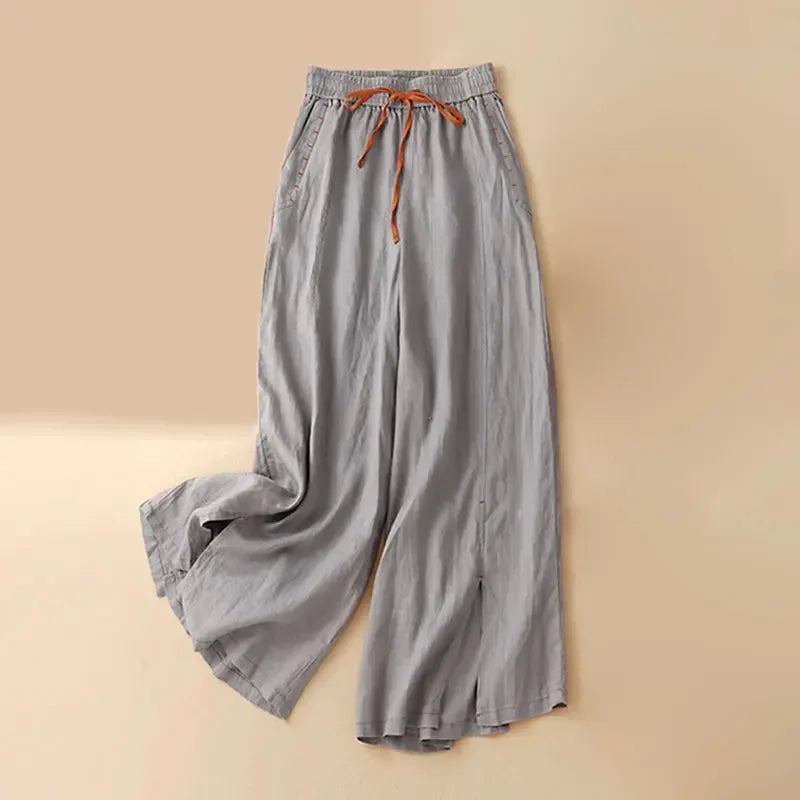 Gray Cotton Linen Pant Ankle-Length