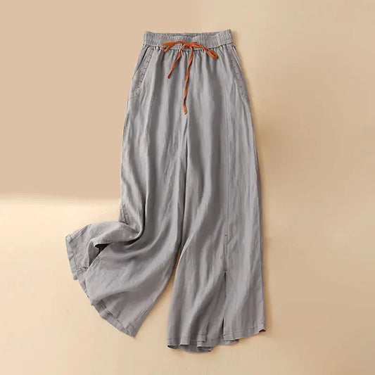 Gray Cotton Linen Pant Ankle-Length