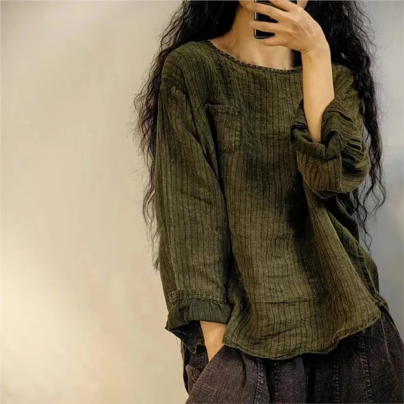 Retro-Streifen *Leinen* Langarmshirt - DreadLocos Shop