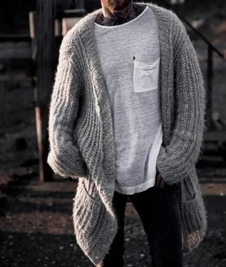 Gestrickter Cardigan Sweater Long Men's Winter Clothing