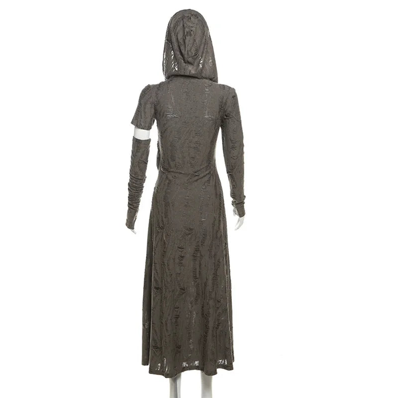 Autumn Festival women's hooded slim fit slit sleeve dress