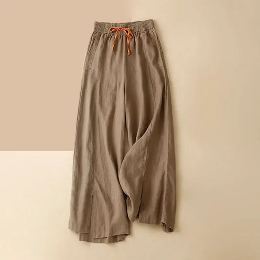 Khaki Cotton Linen Pant Ankle-Length