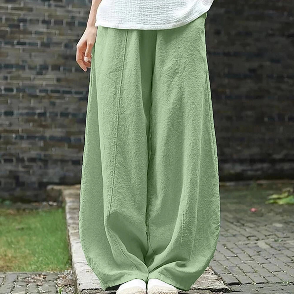 2025 Cotton Linen Style Bloomers Wide Leg Pants Women