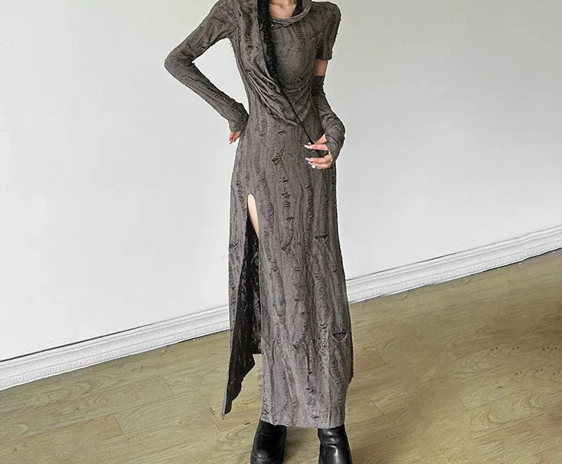 Autumn Festival women's hooded slim fit slit sleeve dress