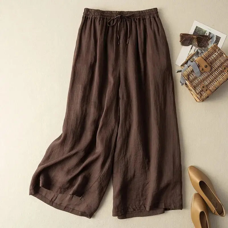 Purple Cotton Linen Casual Elastic High Waist