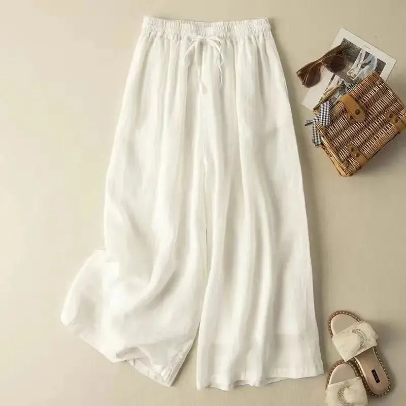 Purple Cotton Linen Casual Elastic High Waist
