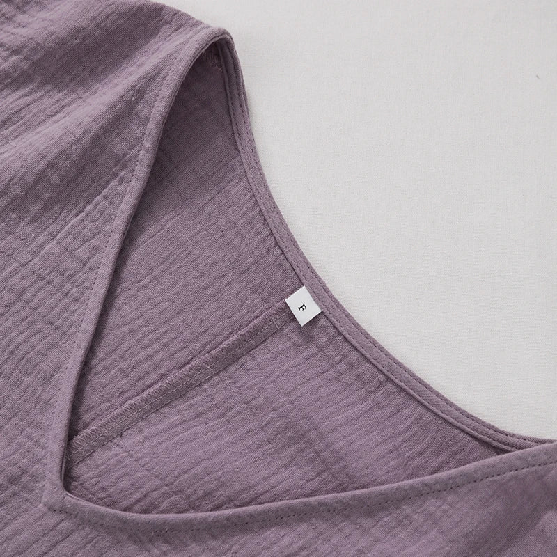 Oversize-Bluse aus 100 % Baumwolle – Kurzarm mit V-Ausschnitt