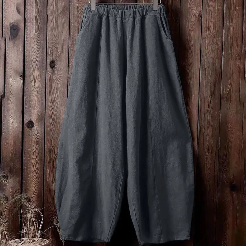 2025 Cotton Linen Style Bloomers Wide Leg Pants Women