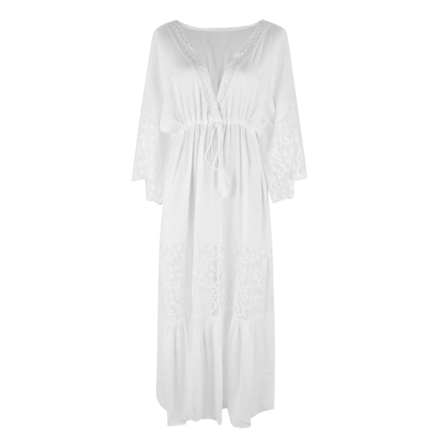 Boho Weißes Kleid mit Spitzen-Details