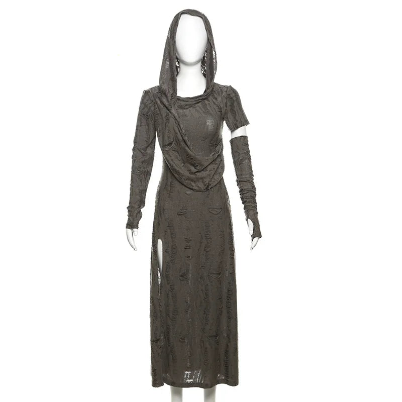 Autumn Festival women's hooded slim fit slit sleeve dress