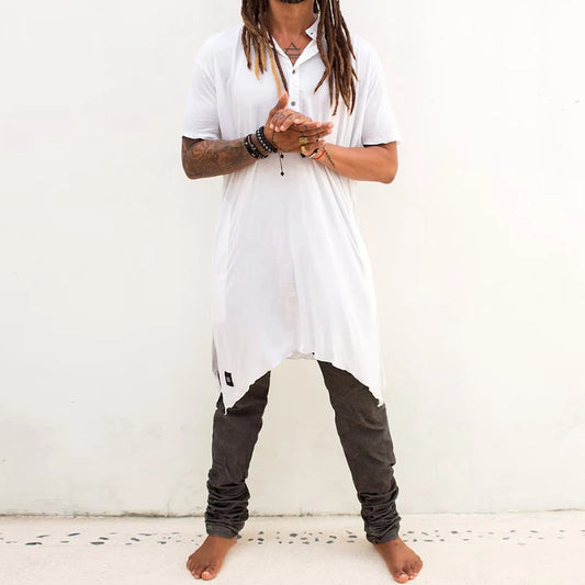 Ripped Design T Shirt Men Irregular Long Top