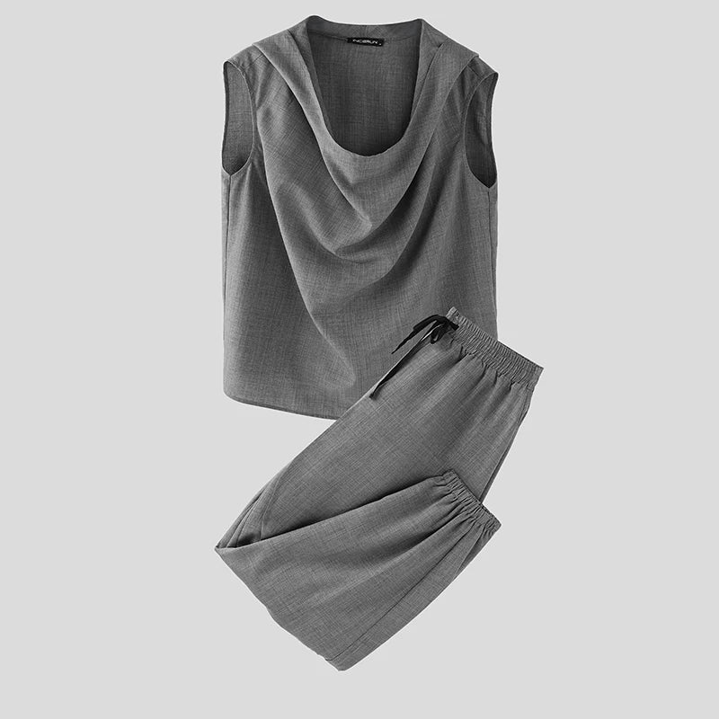 Street Fashion Two-piece Suits Men Causal Simple Oversize