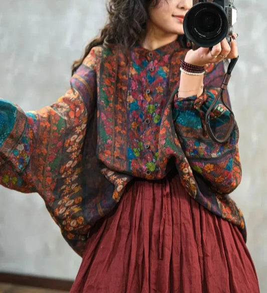 Florale Herbstbluse für Damen - DreadLocos Shop