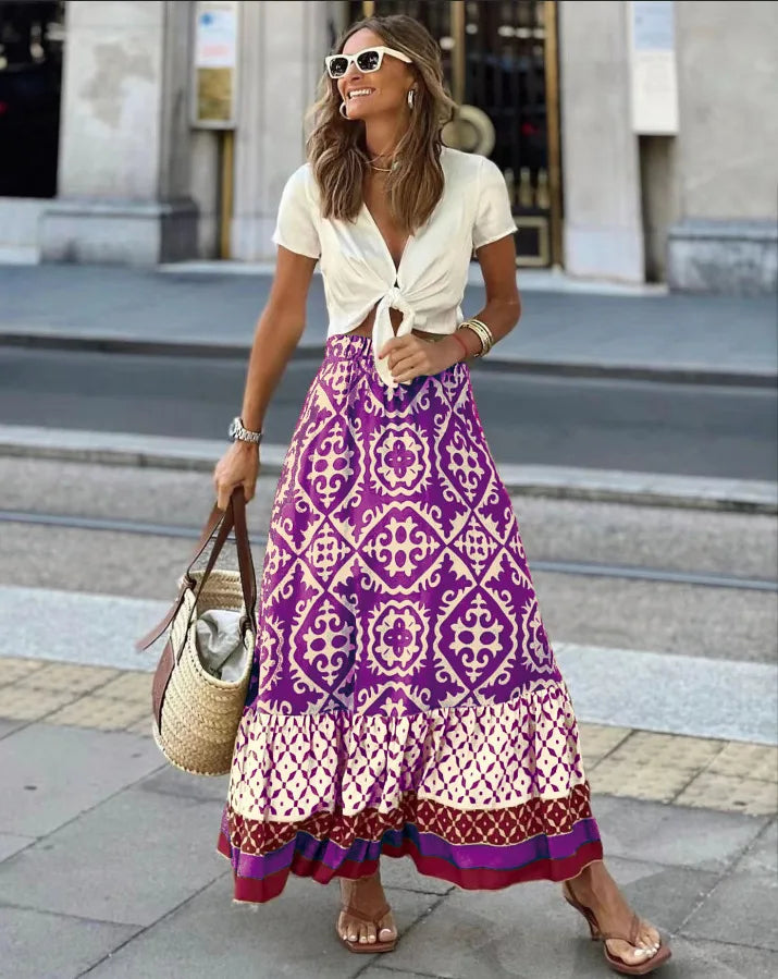 Swing Skirt Boho Spliced Midi Skirt - DreadLocos Shop