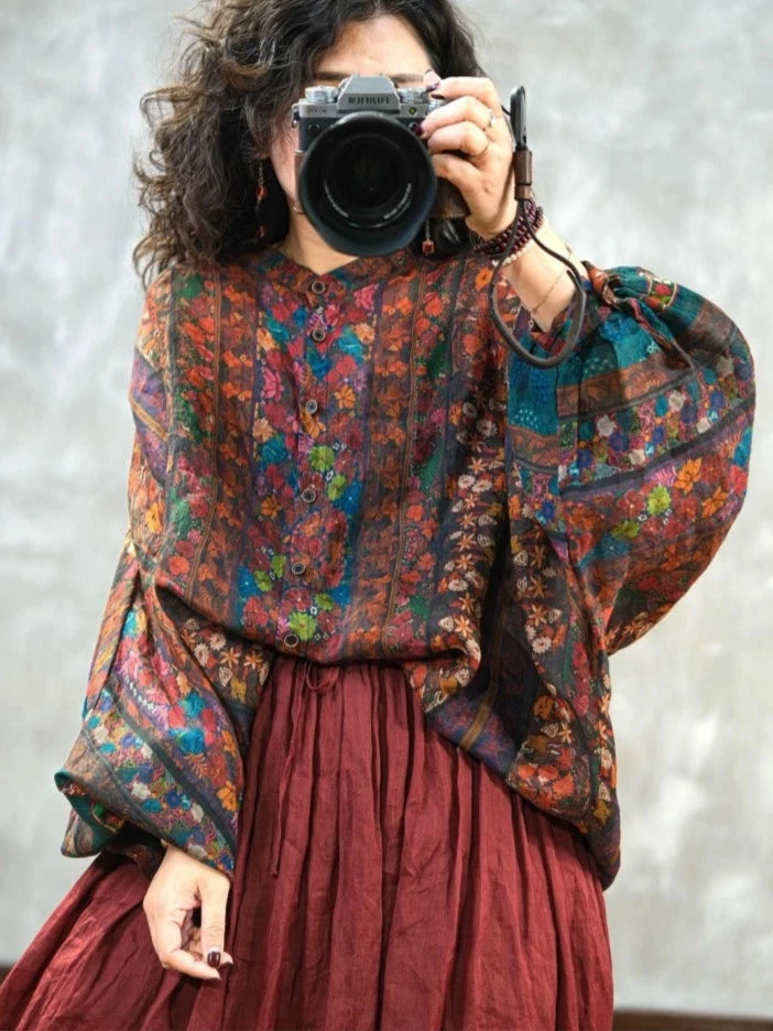 Florale Herbstbluse für Damen - DreadLocos Shop