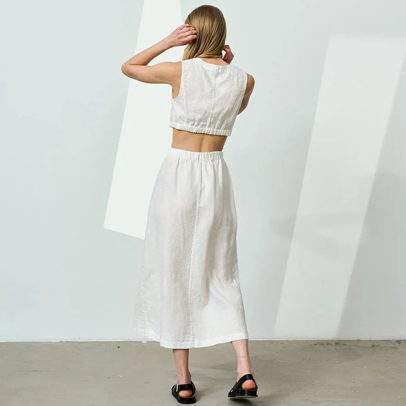 Crop Top aus Baumwolle und Leinen mit Knöpfen