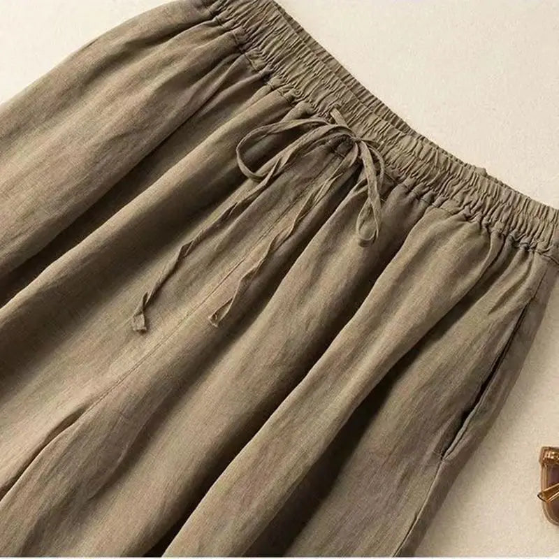 Purple Cotton Linen Casual Elastic High Waist