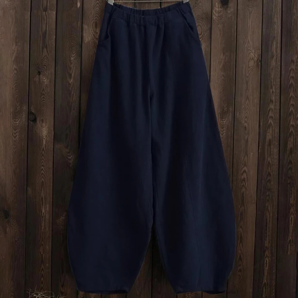 2025 Cotton Linen Style Bloomers Wide Leg Pants Women