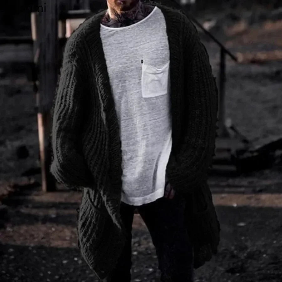 Gestrickter Cardigan Sweater Long Men's Winter Clothing