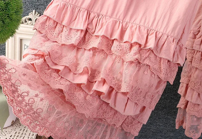 Cotton Ruffled Lace Hem Wide Leg White Pant