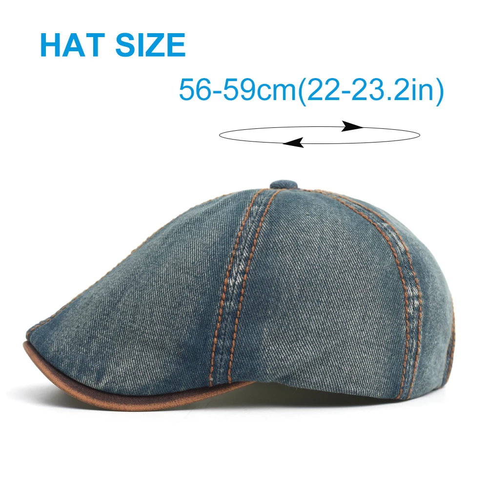 Denim Beret Hat Washed Vintage Peaked Cap Adjustable - DreadLocos Shop