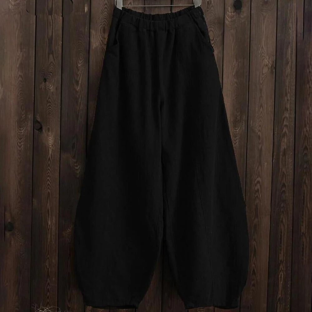 2025 Cotton Linen Style Bloomers Wide Leg Pants Women