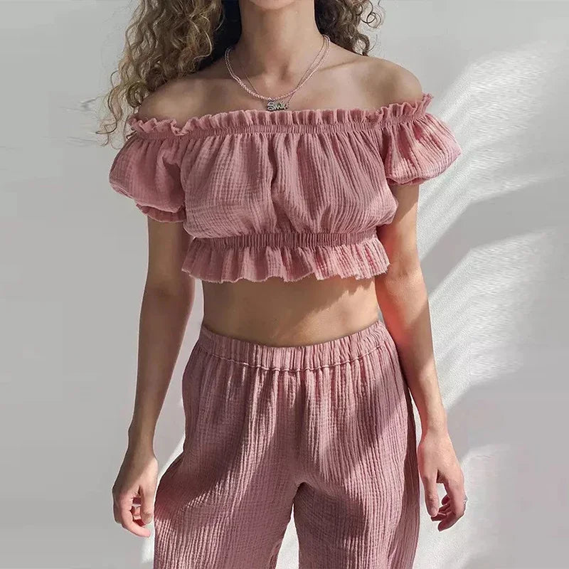 Damen Off-Shoulder Crop Top aus 100 % Baumwolle
