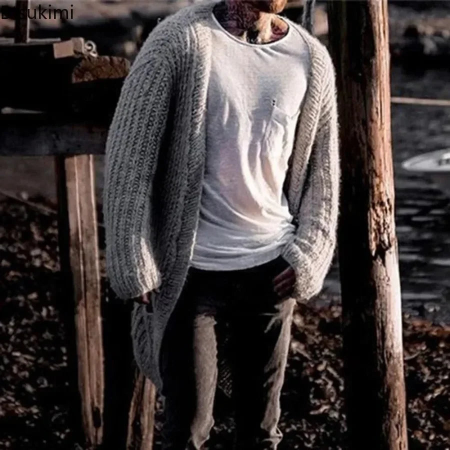 Gestrickter Cardigan Sweater Long Men's Winter Clothing